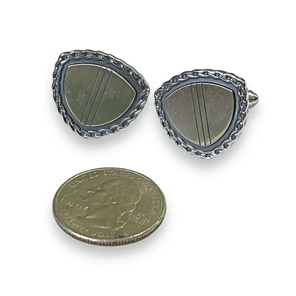 Vintage Hickok USA Cufflinks Mens Silver Tone Shield Locking